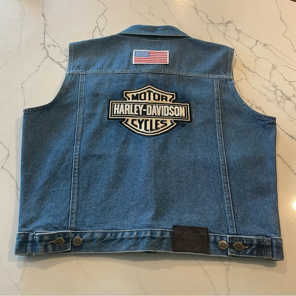 Harley Davidson Motorcycle Denim Vest with Patches - Picture 1 of 17
